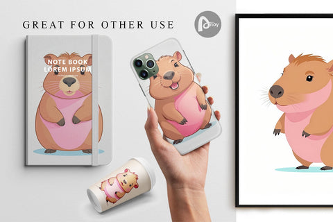 Digital Paper Pink Capybara Valentine Digital Pattern artnoy 