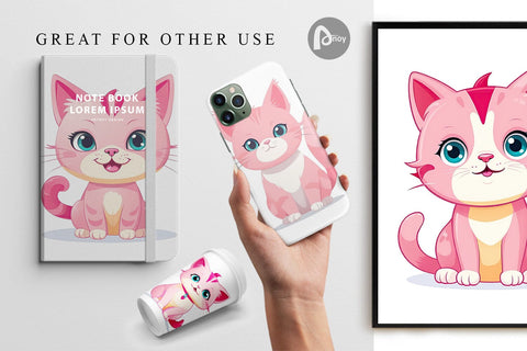 Digital Paper Pink Cat Valentine Digital Pattern artnoy 