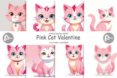 Digital Paper Pink Cat Valentine Digital Pattern artnoy 