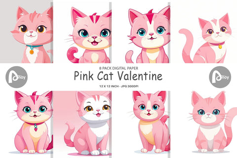 Digital Paper Pink Cat Valentine Digital Pattern artnoy 