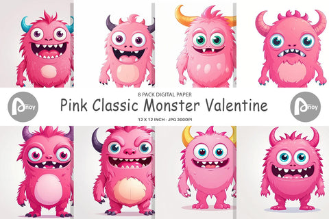 Digital Paper Pink Classic Monster Valentine Digital Pattern artnoy 