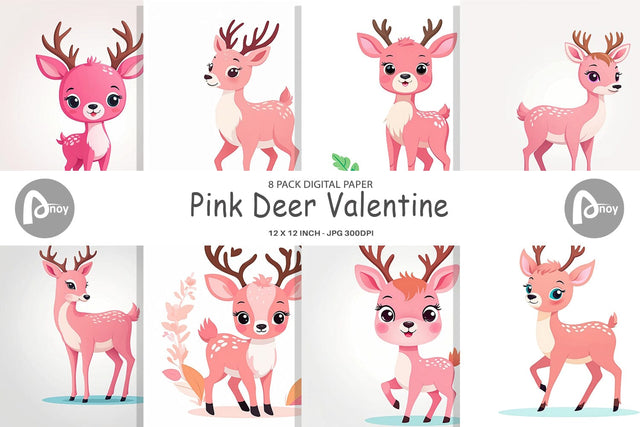 Digital Paper Pink Deer Valentine Digital Pattern artnoy 
