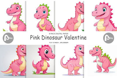 Digital Paper Pink Dinosaur Valentine Digital Pattern artnoy 
