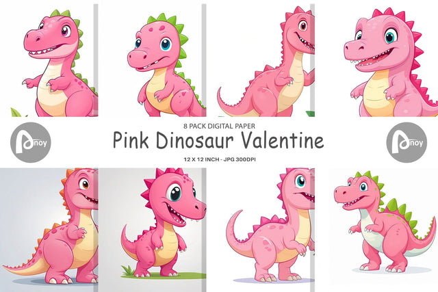 Digital Paper Pink Dinosaur Valentine Digital Pattern artnoy 