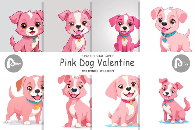 Digital Paper Pink Dog Valentine Digital Pattern artnoy 