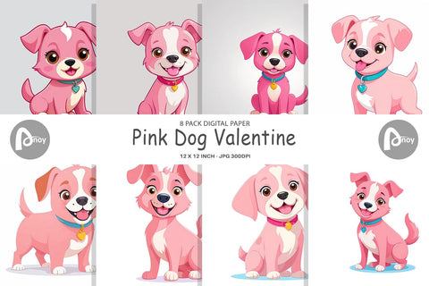 Digital Paper Pink Dog Valentine Digital Pattern artnoy 