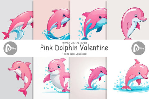 Digital Paper Pink Dolphin Valentine Digital Pattern artnoy 