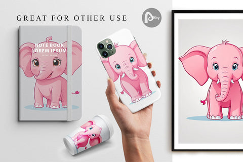 Digital Paper Pink Elephant Valentine Digital Pattern artnoy 