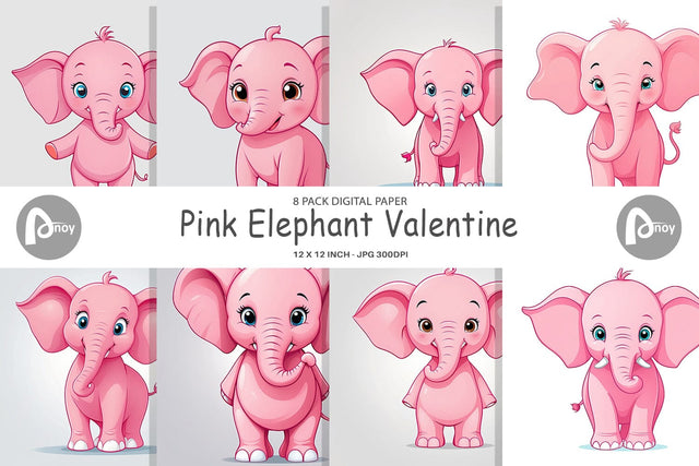Digital Paper Pink Elephant Valentine Digital Pattern artnoy 
