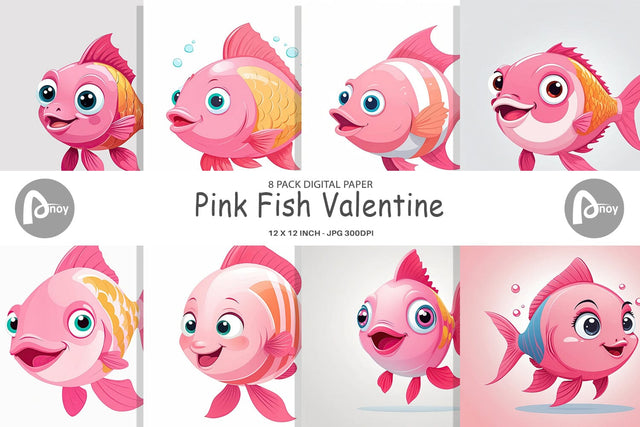 Digital Paper Pink Fish Valentine Digital Pattern artnoy 