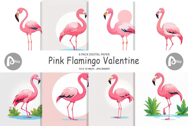 Digital Paper Pink Flamingo Valentine Digital Pattern artnoy 
