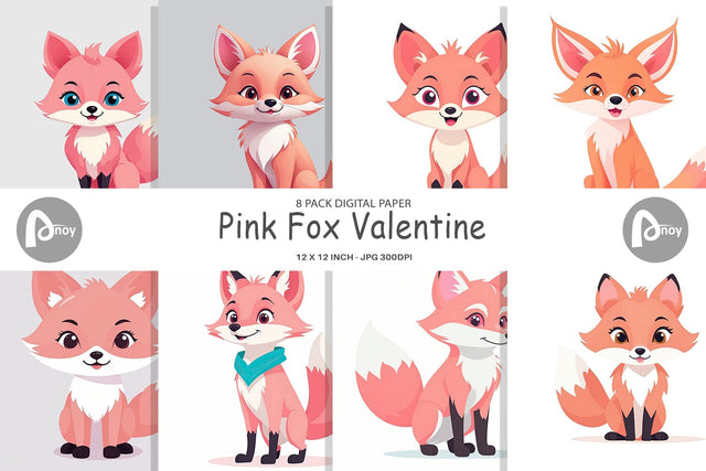 Digital Paper Pink Fox Valentine Digital Pattern artnoy 