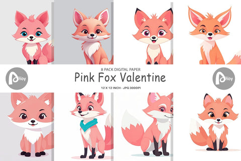 Digital Paper Pink Fox Valentine Digital Pattern artnoy 