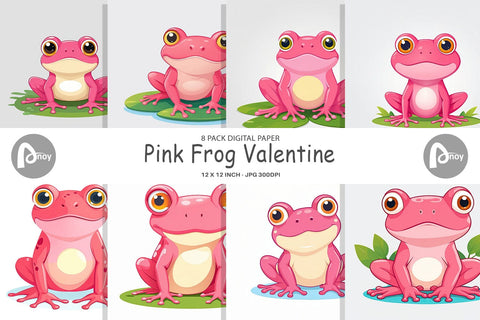 Digital Paper Pink Frog Valentine Digital Pattern artnoy 