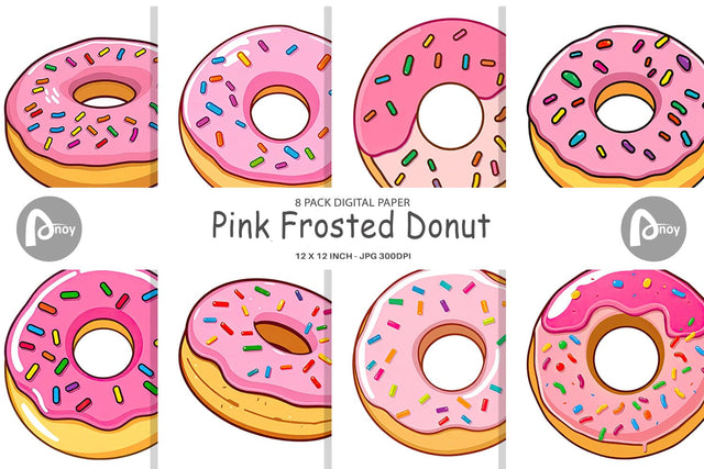 Digital Paper Pink Frosted Donut Digital Pattern artnoy 