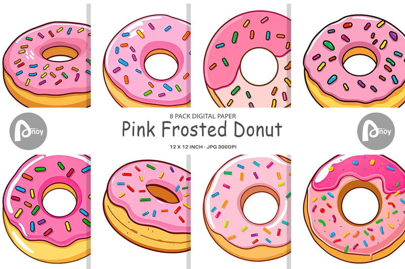 Digital Paper Pink Frosted Donut Digital Pattern artnoy 