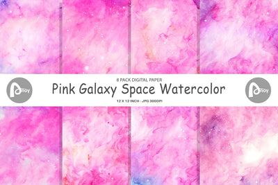 Digital paper Pink Galaxy Space Watercolor Digital Pattern artnoy 