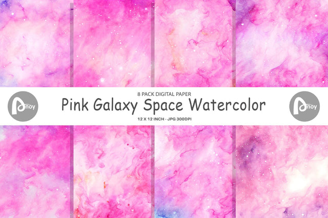 Digital paper Pink Galaxy Space Watercolor Digital Pattern artnoy 