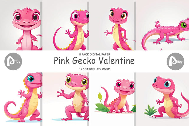 Digital Paper Pink Gecko Valentine Digital Pattern artnoy 