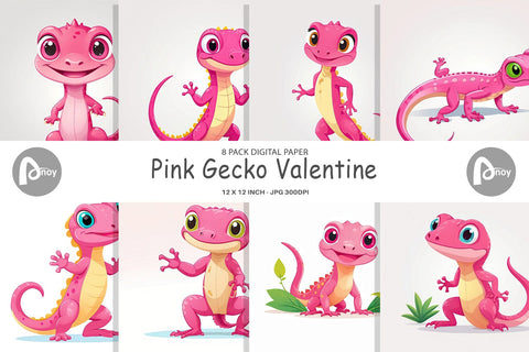 Digital Paper Pink Gecko Valentine Digital Pattern artnoy 