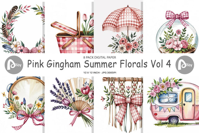 Digital Paper Pink Gingham Summer Digital Pattern artnoy 