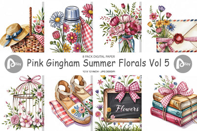 Digital Paper Pink Gingham Summer Digital Pattern artnoy 
