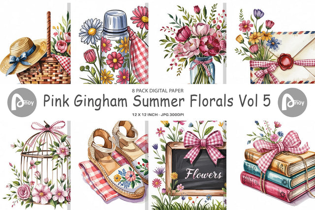 Digital Paper Pink Gingham Summer Digital Pattern artnoy 