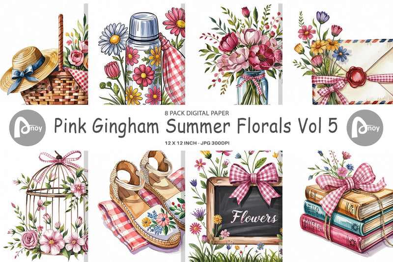 Digital Paper Pink Gingham Summer Digital Pattern artnoy 