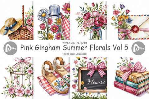 Digital Paper Pink Gingham Summer Digital Pattern artnoy 