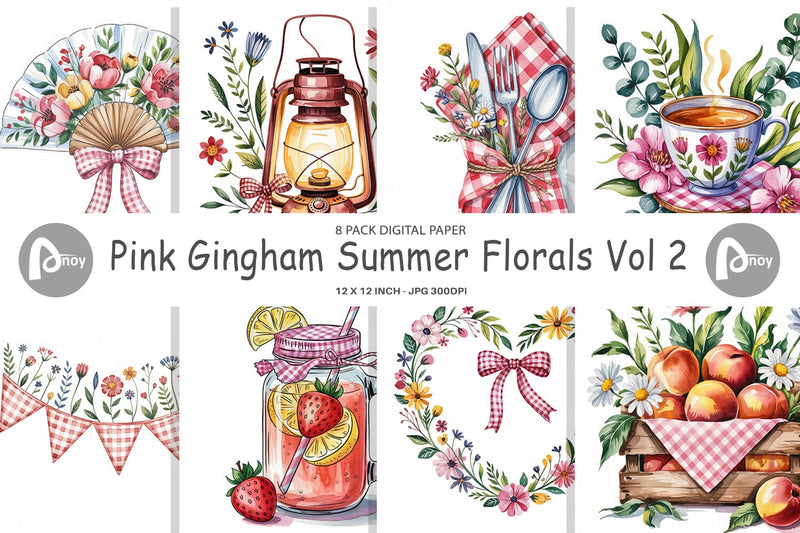 Digital Paper Pink Gingham Summer Digital Pattern artnoy 