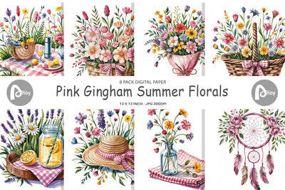 Digital Paper Pink Gingham Summer Digital Pattern artnoy 