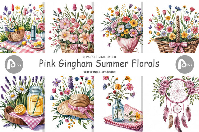 Digital Paper Pink Gingham Summer Digital Pattern artnoy 