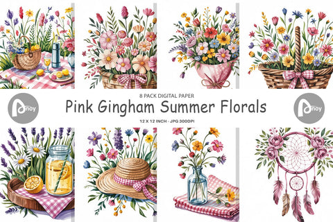 Digital Paper Pink Gingham Summer Digital Pattern artnoy 