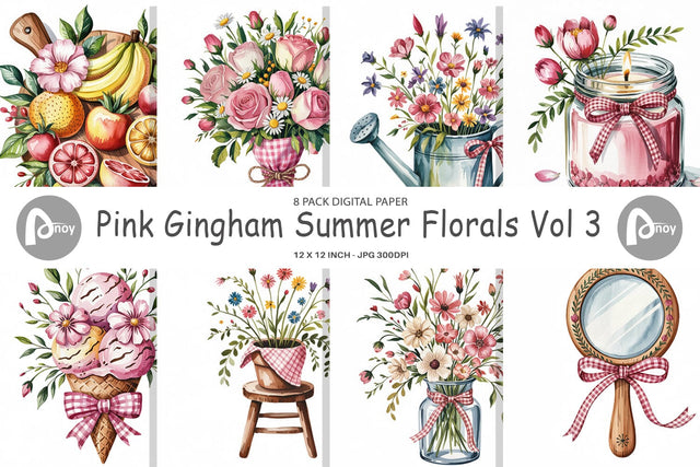 Digital Paper Pink Gingham Summer Digital Pattern artnoy 