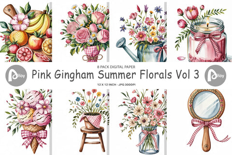 Digital Paper Pink Gingham Summer Digital Pattern artnoy 