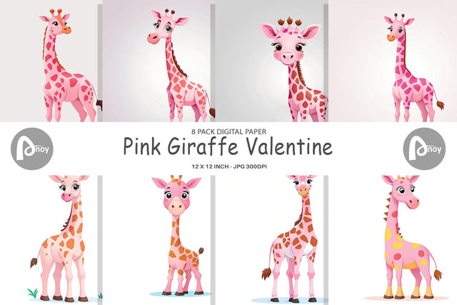 Digital Paper Pink Giraffe Valentine Digital Pattern artnoy 