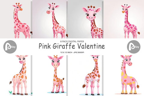 Digital Paper Pink Giraffe Valentine Digital Pattern artnoy 
