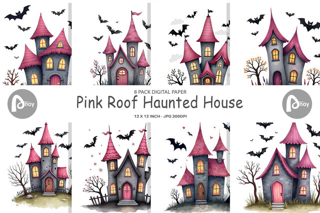 Digital Paper Pink Haunted House Digital Pattern artnoy 