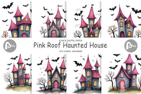Digital Paper Pink Haunted House Digital Pattern artnoy 