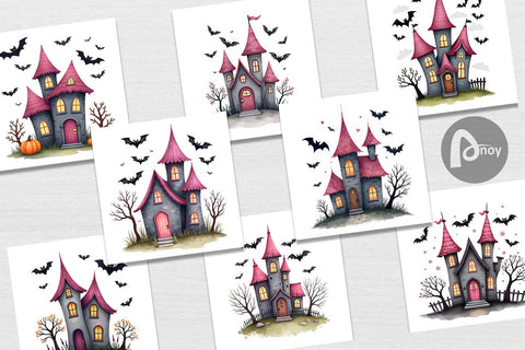 Digital Paper Pink Haunted House Digital Pattern artnoy 