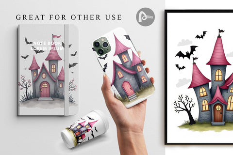 Digital Paper Pink Haunted House Digital Pattern artnoy 