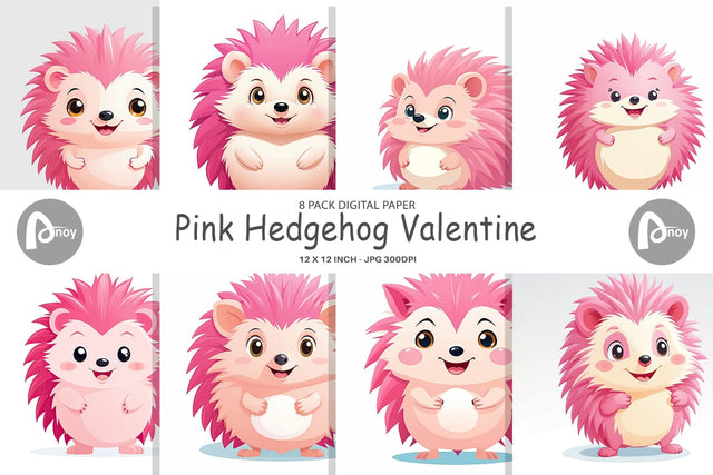 Digital Paper Pink Hedgehog Valentine Digital Pattern artnoy 