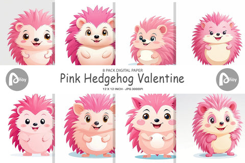 Digital Paper Pink Hedgehog Valentine Digital Pattern artnoy 