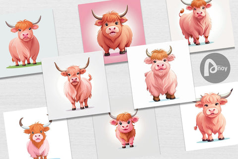 Digital Paper Pink Highland Cow Valentine Digital Pattern artnoy 