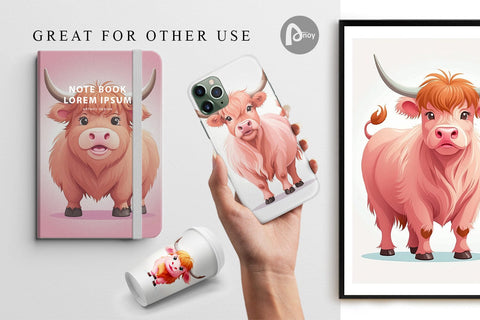 Digital Paper Pink Highland Cow Valentine Digital Pattern artnoy 