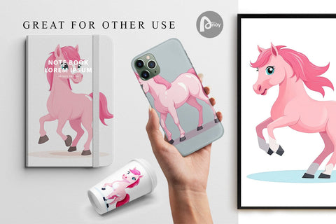 Digital Paper Pink Horse Valentine Digital Pattern artnoy 