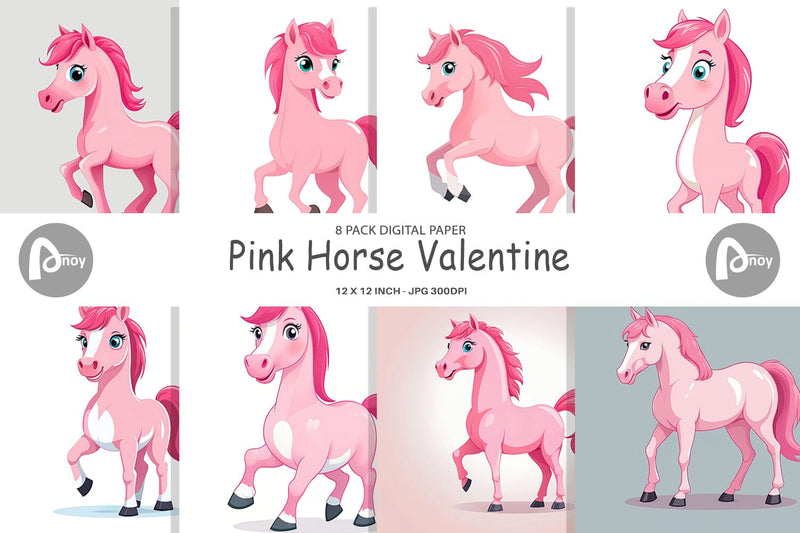 Digital Paper Pink Horse Valentine Digital Pattern artnoy 