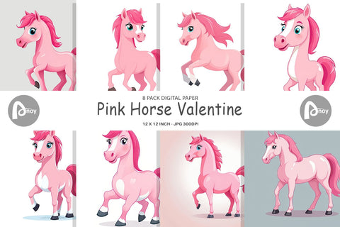 Digital Paper Pink Horse Valentine Digital Pattern artnoy 