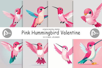 Digital Paper Pink Hummingbird Valentine Digital Pattern artnoy 