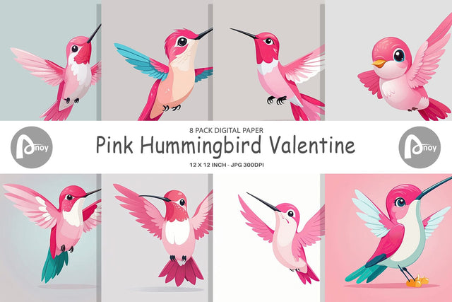 Digital Paper Pink Hummingbird Valentine Digital Pattern artnoy 